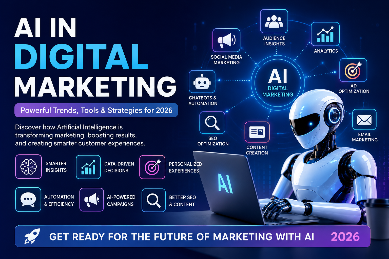 AI in digital marketing with AI-powered SEO, social media, analytics, automation, and content marketing for 2026.
